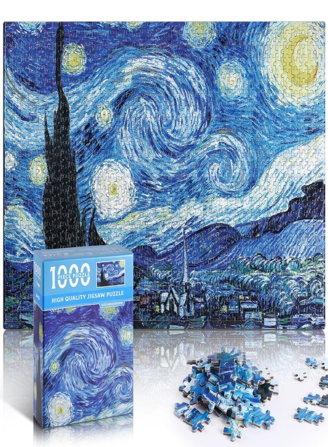 YOGEON Starry Night Puzzle 1000 Pieces Van Gogh Mini Puzzle for Adults Artwork Jigsaw Puzzle Family Game (Starry Night) - Image 1
